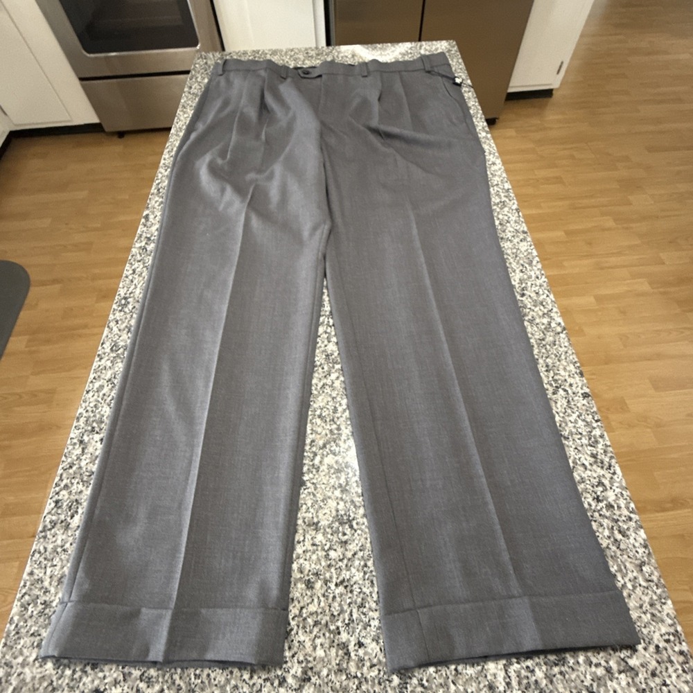 Lauren Ralph Lauren Mens 40x30 Medium Grey Pleated Cuffed Pants Poly Blend